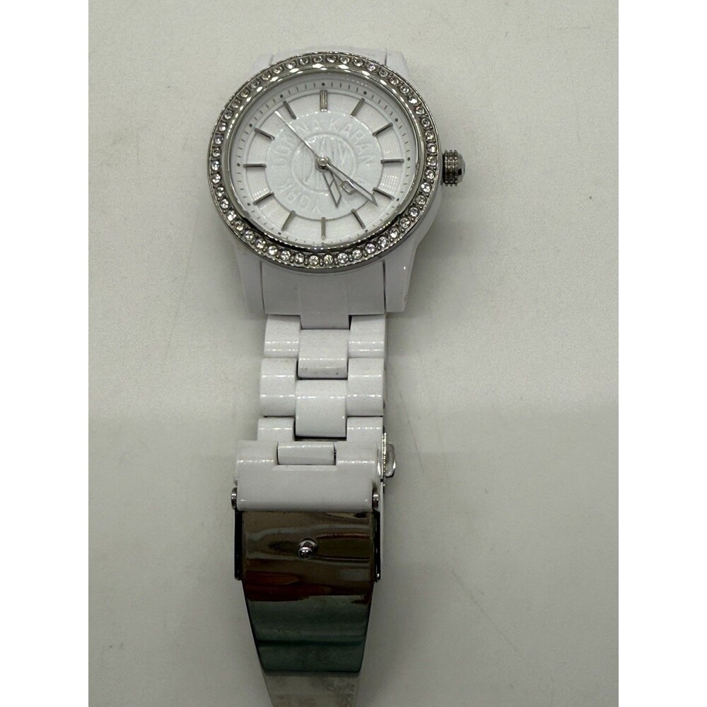 DKNY WHITE POLYURETHANE‎ PLASTIC BOYFRIEND LADY,LOGO DIAL WATCH NY8011